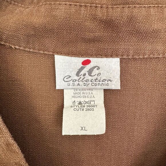 IC Collection Women’s Linen Brown Asymmetrical Mother of Pearl Button Collared B - Picture 3 of 7